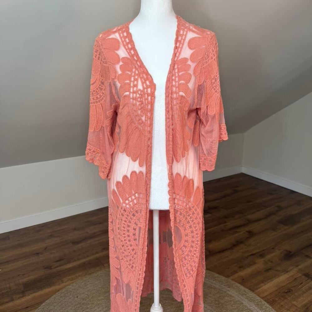 Rebellion Coral Lace Kimono | Size S | Boho Beach Cover-Up